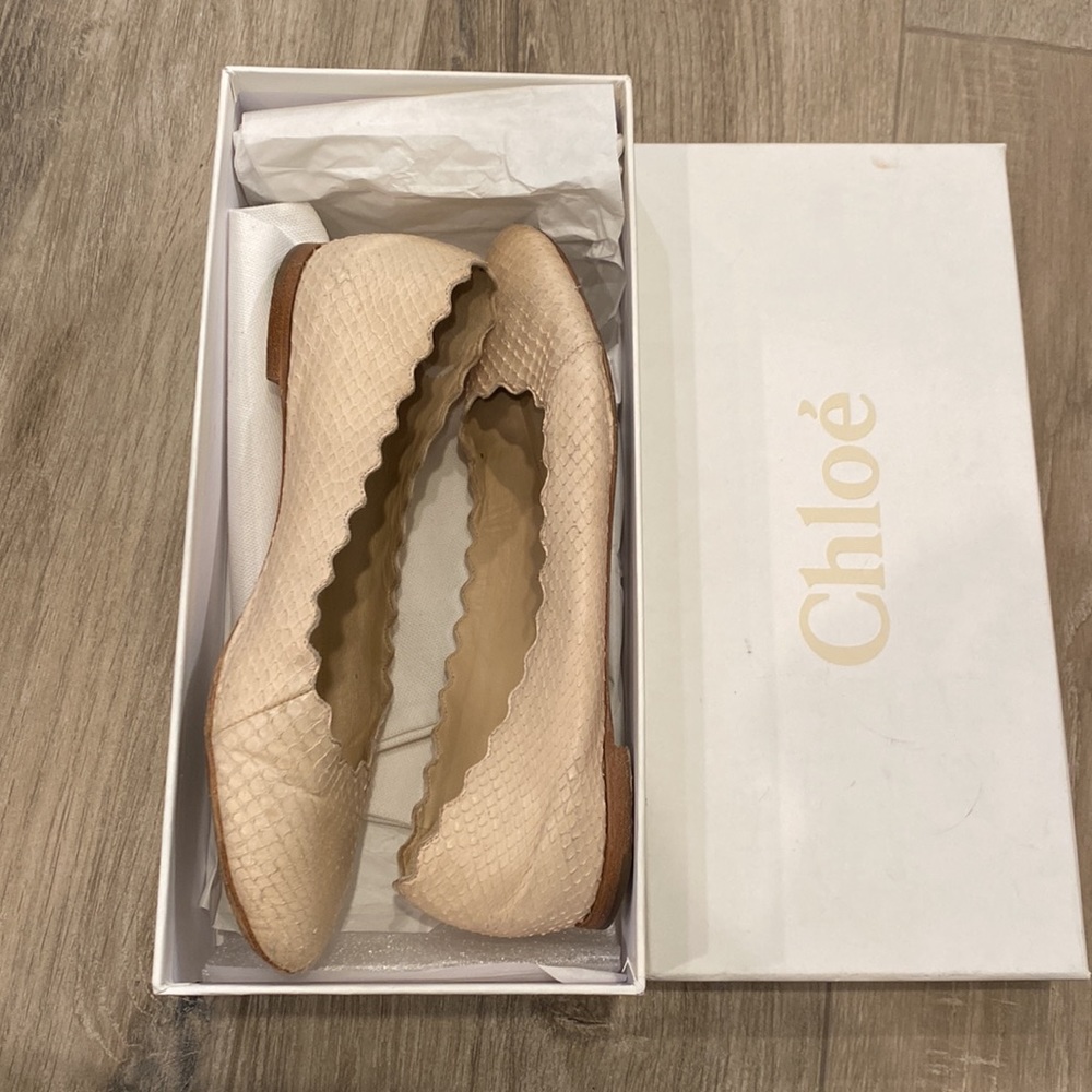 Chloe Lorena scalloped snake-effect leather ballet flats sz 36.5/6.5